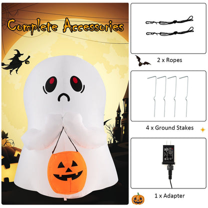 4 Feet Halloween Inflatable Ghost Holding Pumpkin Decor with LED Lights, Multicolor - Gallery Canada