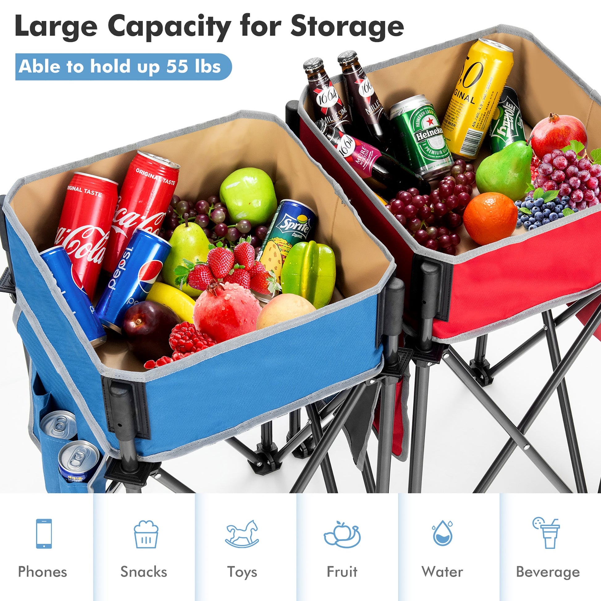 2 Pieces Folding Camping Tables with Large Capacity Storage Sink for Picnic-BlueRed, Blue Camping Furniture at Gallery Canada