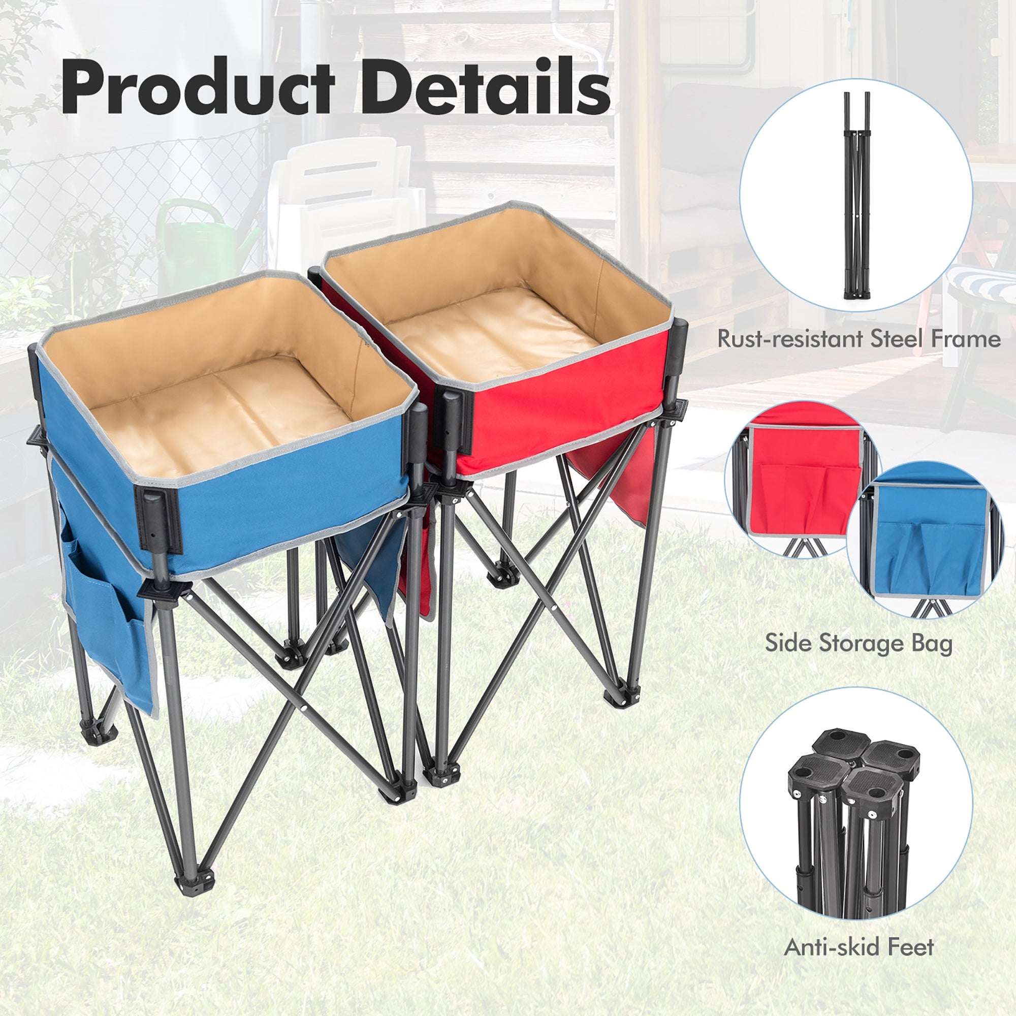 2 Pieces Folding Camping Tables with Large Capacity Storage Sink for Picnic-BlueRed, Blue Camping Furniture at Gallery Canada
