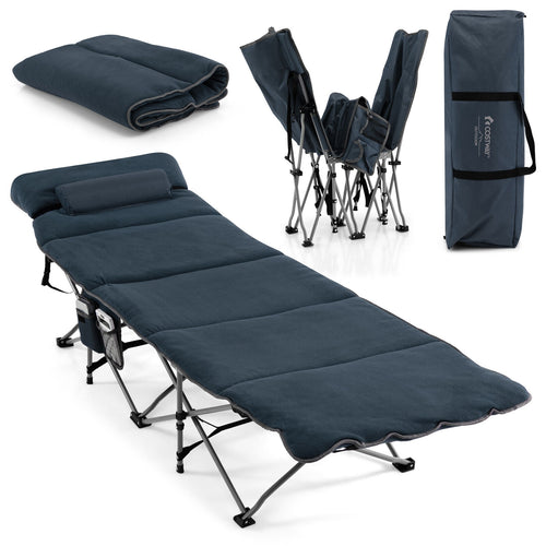 Folding Retractable Camping Cot With Mattress, Carry Bag, Blue