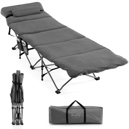 Folding Retractable Camping Cot With Mattress, Carry Bag, Gray Camping Furniture Gray at Gallery Canada