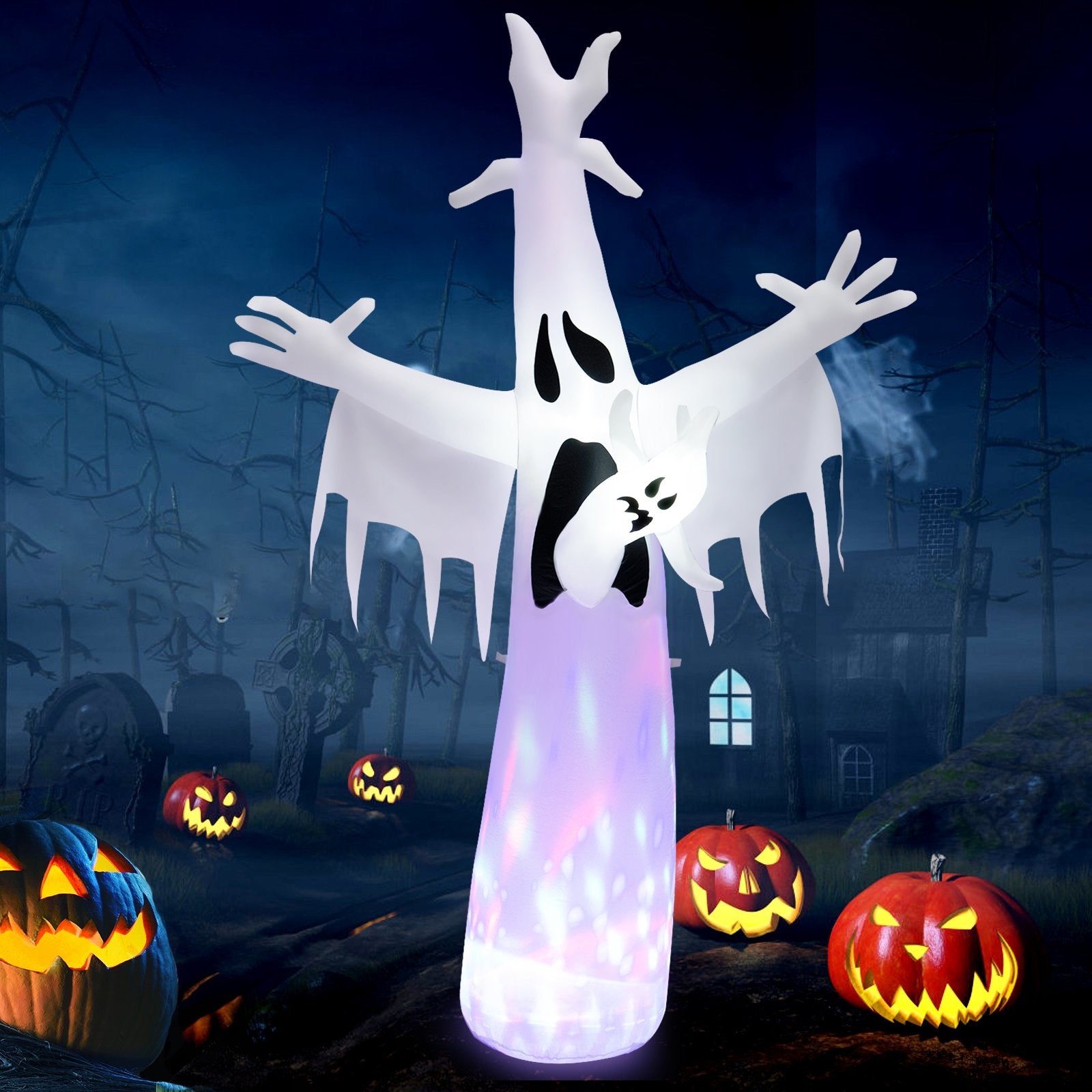 8 Feet Halloween Inflatable Ghost with LED and Waterproof Blower, White - Gallery Canada