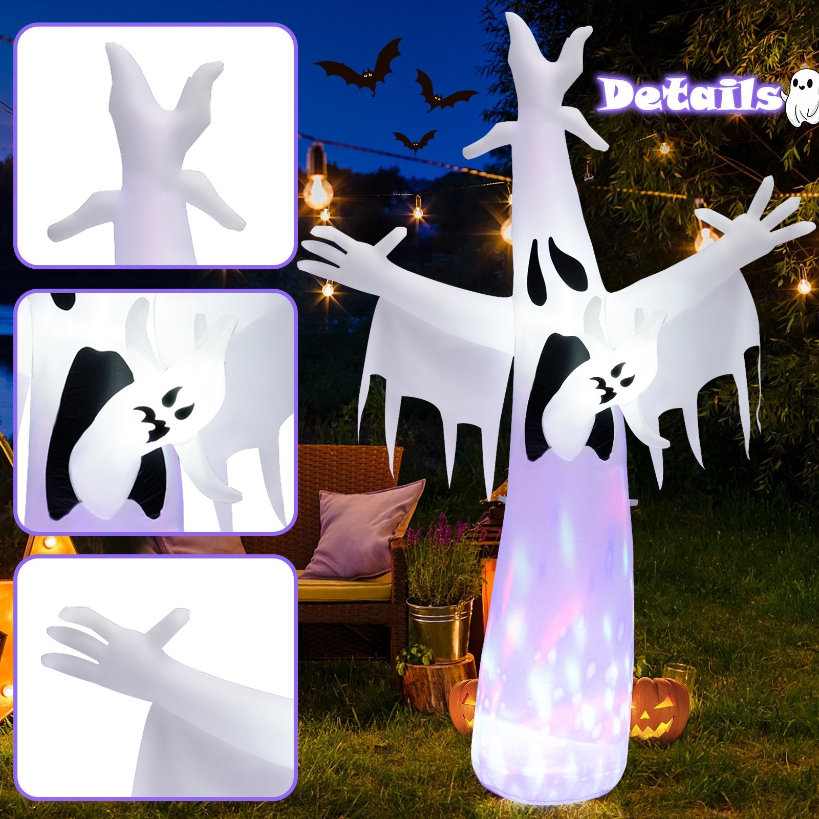 8 Feet Halloween Inflatable Ghost with LED and Waterproof Blower, White - Gallery Canada