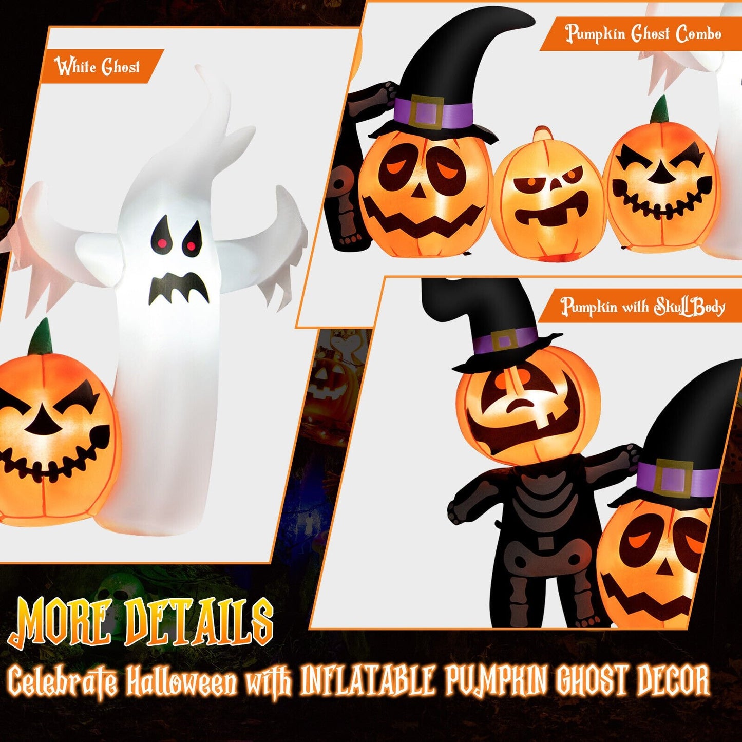 7.5 Feet Long Halloween Inflatable Spooky Ghost and Pumpkin Decor with Lights, Multicolor - Gallery Canada
