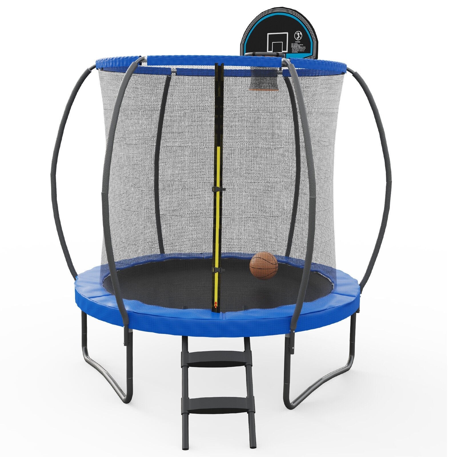 8 Feet Recreational Trampoline with Basketball Hoop and Net Ladder, Blue - Gallery Canada