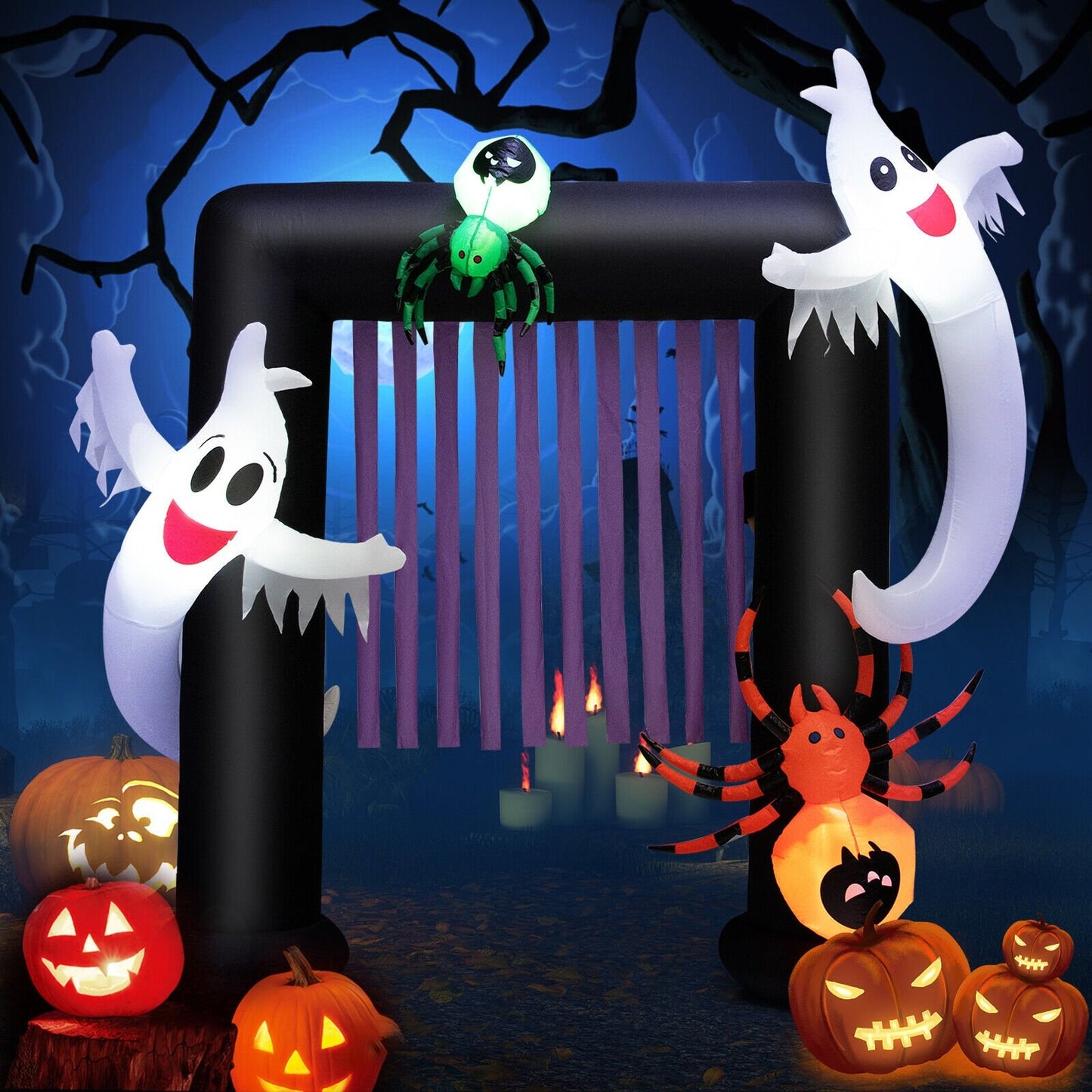 7.5 Feet Halloween Inflatable Archway Blow-up Festive Decoration for Backyard and Porch, Black & White - Gallery Canada