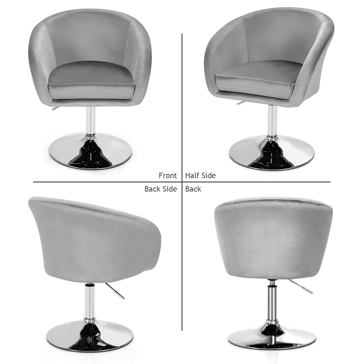 360 Degree Swivel Makeup Stool Accent Chair with Round Back and Metal Base, Gray - Gallery Canada