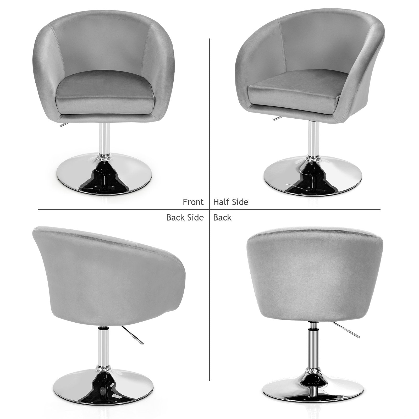 360 Degree Swivel Makeup Stool Accent Chair with Round Back and Metal Base, Gray - Gallery Canada