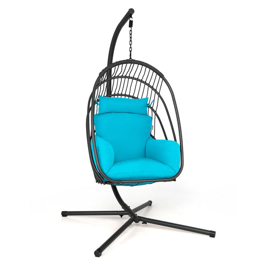 Hanging Egg Chair With Stand, Soft Cushion Pillow Swing Hammock, Turquoise Hammocks Turquoise at Gallery Canada