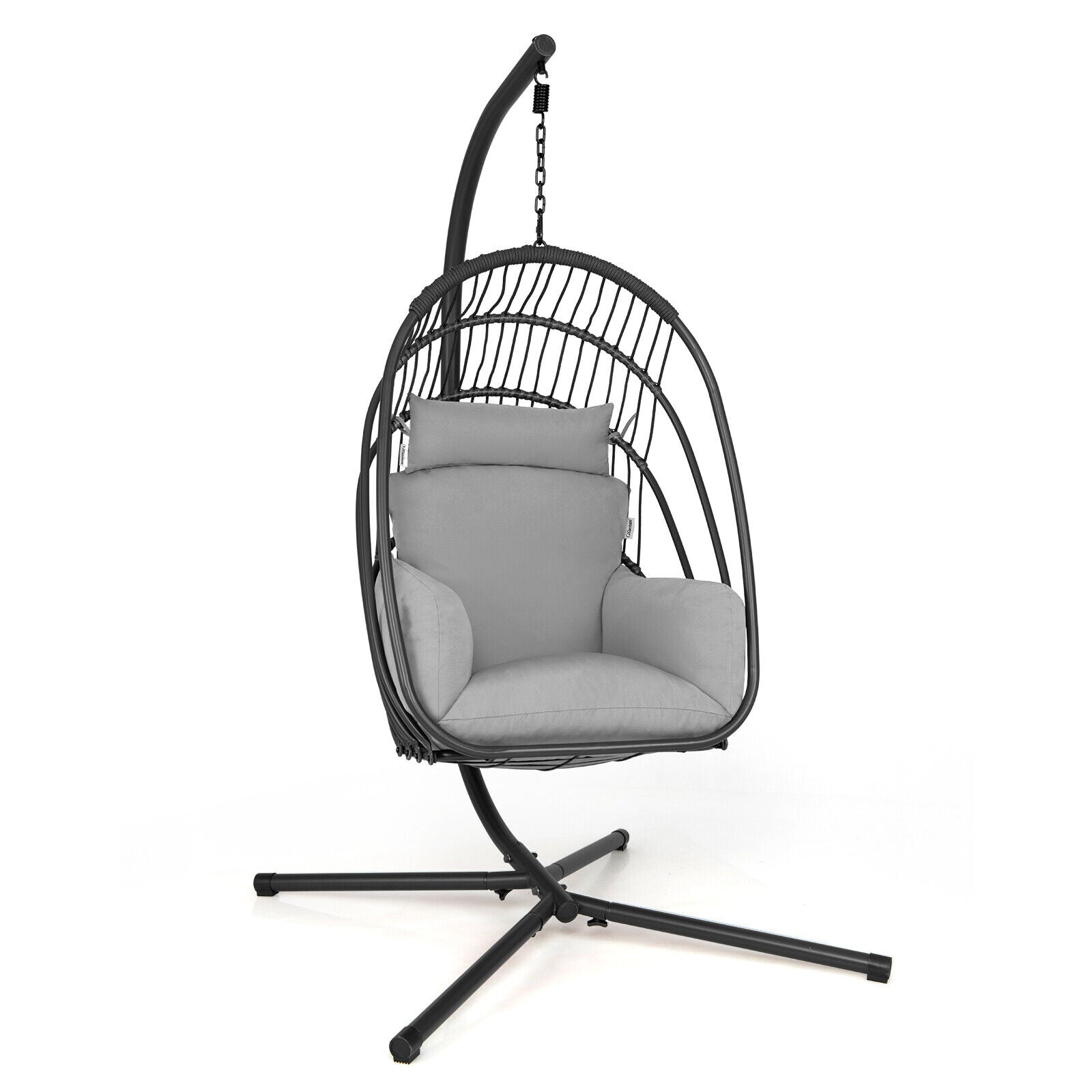 Hanging Folding Egg Chair with Stand Soft Cushion Pillow Swing Hammock, Gray Hammocks at Gallery Canada