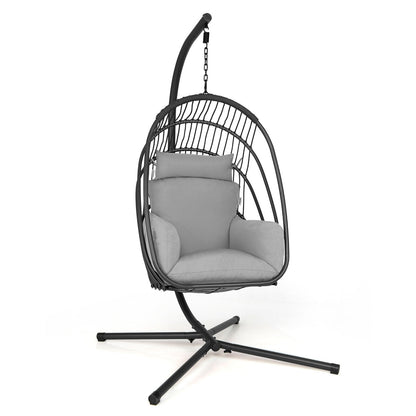 Hanging Folding Egg Chair with Stand Soft Cushion Pillow Swing Hammock, Gray Hammocks at Gallery Canada