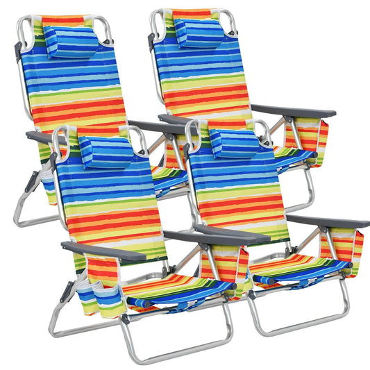4-Pack 5-Position Outdoor Folding Backpack Beach Reclining Chair with Pillow, Yellow