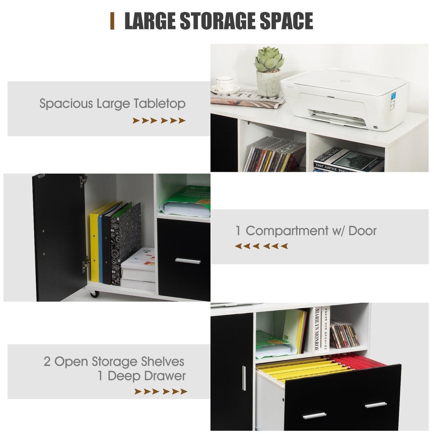 Lateral Mobile File Storage Cabinet, Black & White - Gallery Canada