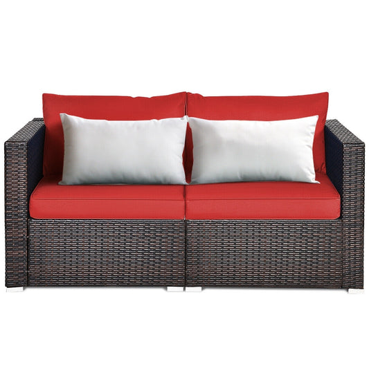Patio Rattan Sectional Conversation Sofa Set, 2 Pieces, Red Outdoor Sectionals Red at Gallery Canada