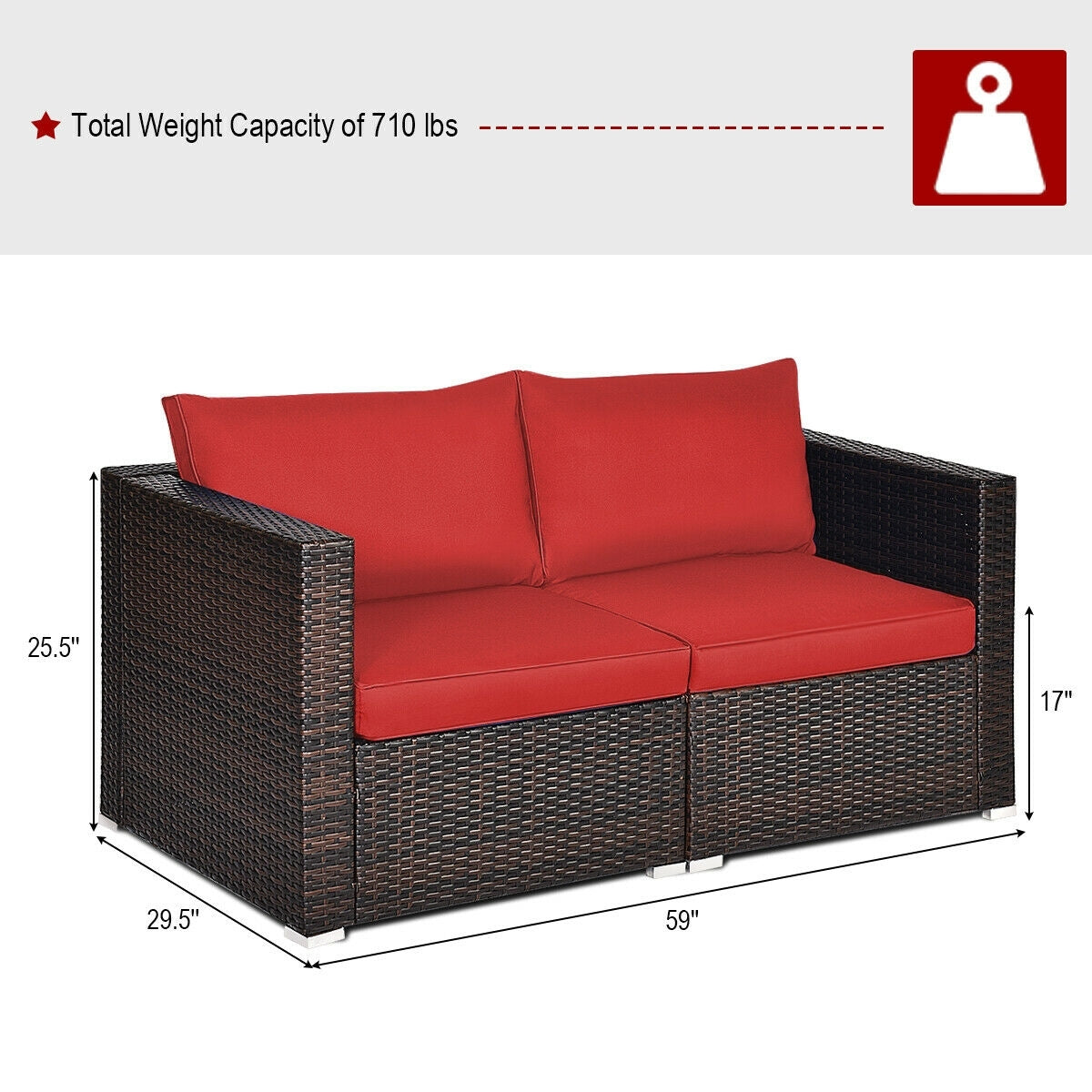 2 Pieces Patio Rattan Sectional Conversation Sofa Set, Red Outdoor Sectionals at Gallery Canada