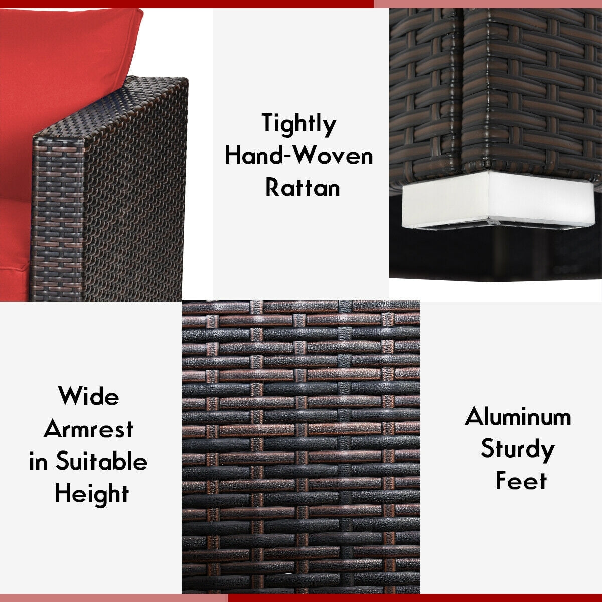 2 Pieces Patio Rattan Sectional Conversation Sofa Set, Red Outdoor Sectionals at Gallery Canada