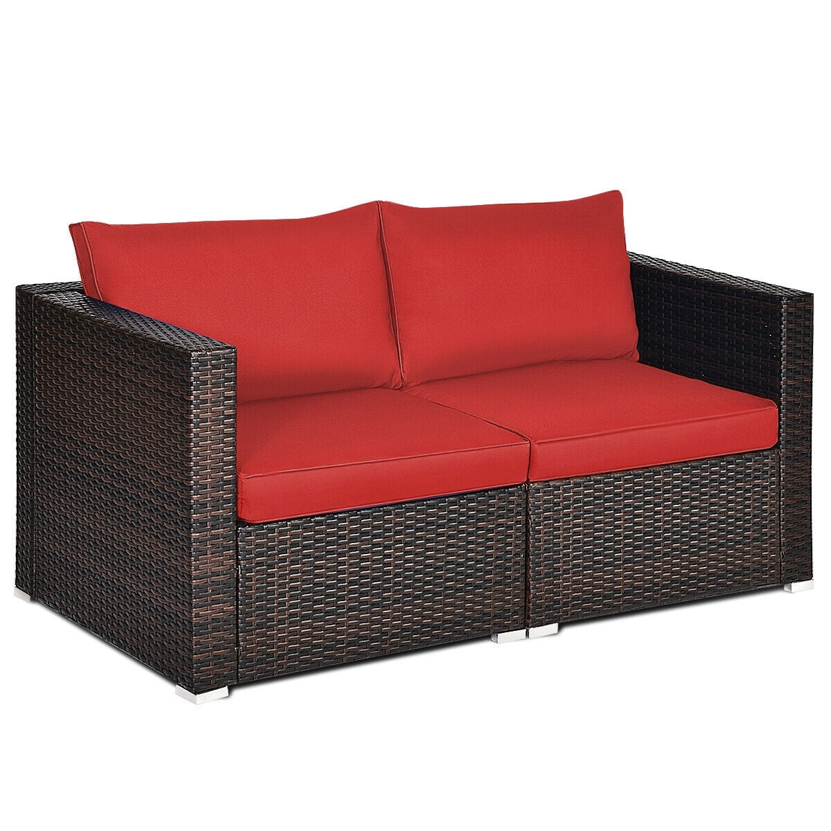 2 Pieces Patio Rattan Sectional Conversation Sofa Set, Red Outdoor Sectionals at Gallery Canada