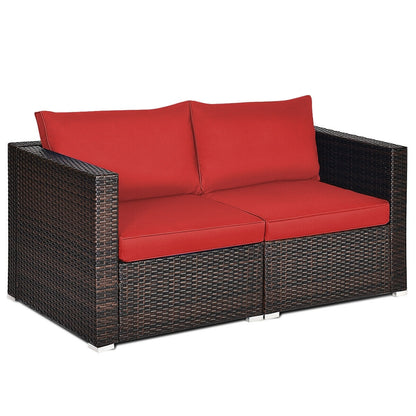 2 Pieces Patio Rattan Sectional Conversation Sofa Set, Red Outdoor Sectionals at Gallery Canada