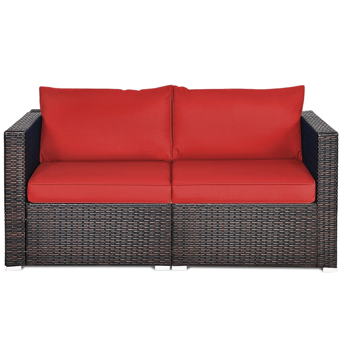 2 Pieces Patio Rattan Sectional Conversation Sofa Set, Red Outdoor Sectionals at Gallery Canada