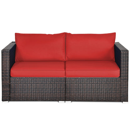2 Pieces Patio Rattan Sectional Conversation Sofa Set, Red Outdoor Sectionals at Gallery Canada