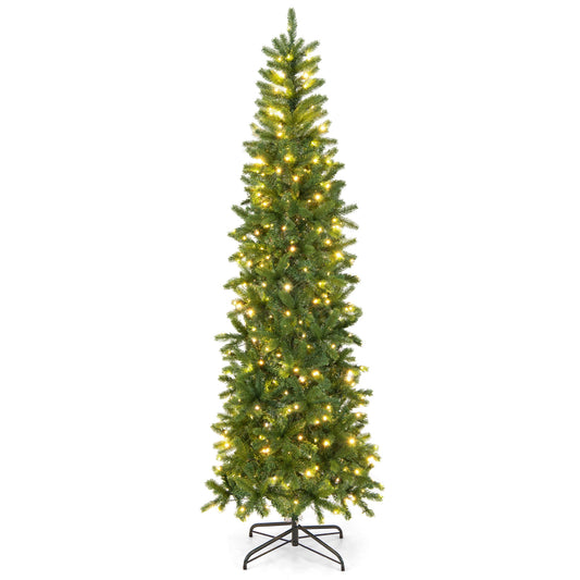 7.5 Feet Pre-lit Full Artificial Christmas Tree with Warm White and Multi-color LED Lights, Green Christmas Tree Green at Gallery Canada