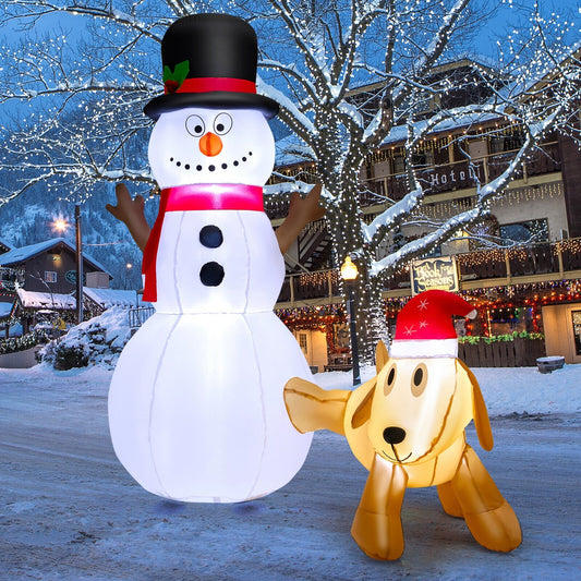 6 Feet Tall Inflatable Snowman and Dog Set Christmas Decoration with LED Lights, White - Gallery Canada