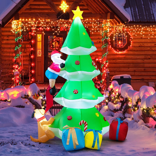 7 Feet Inflatable Christmas Tree with Santa Claus and Dog, Green - Gallery Canada
