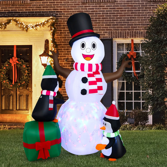 6 Feet Lighted Inflatable Snowman Christmas Decoration with Penguin, White - Gallery Canada