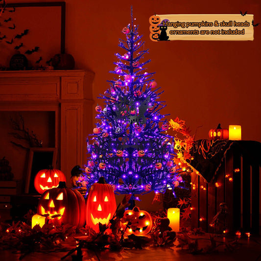 6 Feet Pre-Lit Hinged Halloween Tree with 250 Purple LED Lights and 25 Ornaments, Black - Gallery Canada