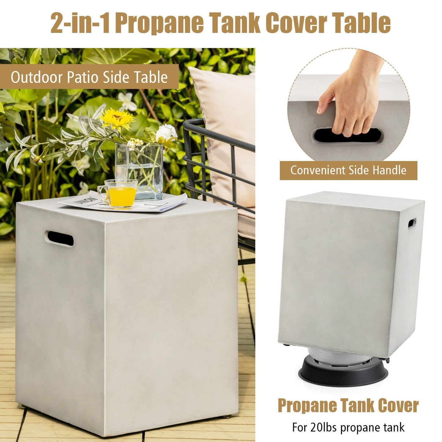 Propane Tank Cover Hideaway Table for Standard 20 Pounds Propane Tank, Gray - Gallery Canada