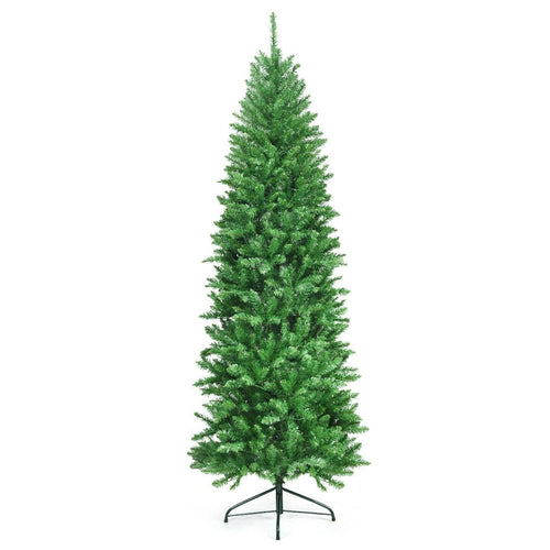 7 Ft PVC Hinged Pre-lit Artificial Fir Pencil Christmas Tree, Green