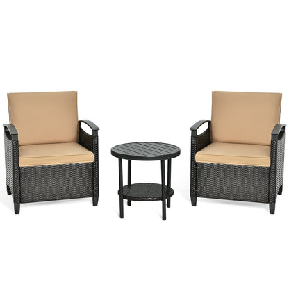 3 Pieces Patio Rattan Furniture Set Cushioned Sofa Storage Table with Shelf Garden, Brown Patio Conversation Sets at Gallery Canada