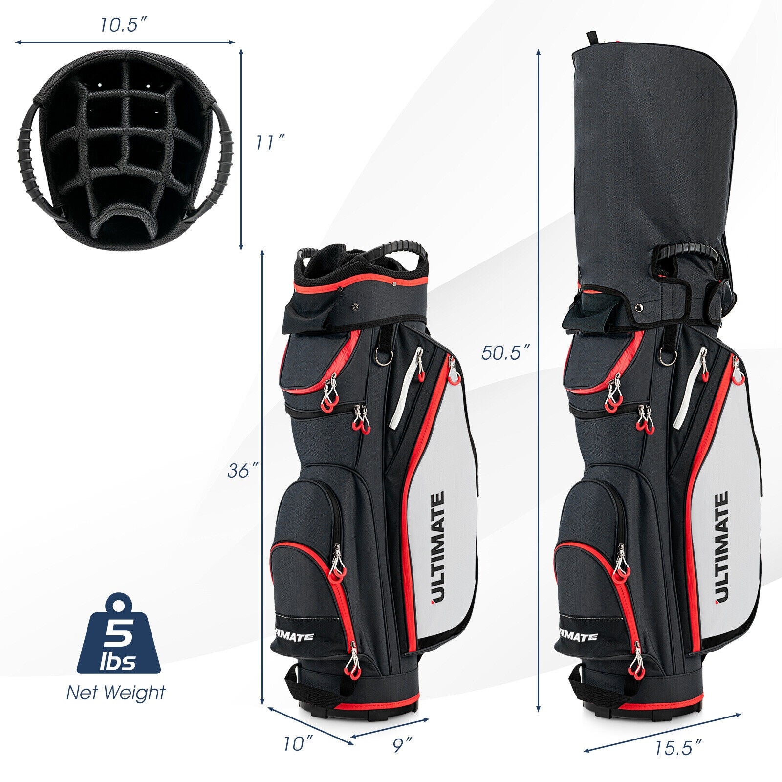 9.5 Inch Golf Cart Bag with 14 Way Dividers Top Organizer, Black Golf at Gallery Canada