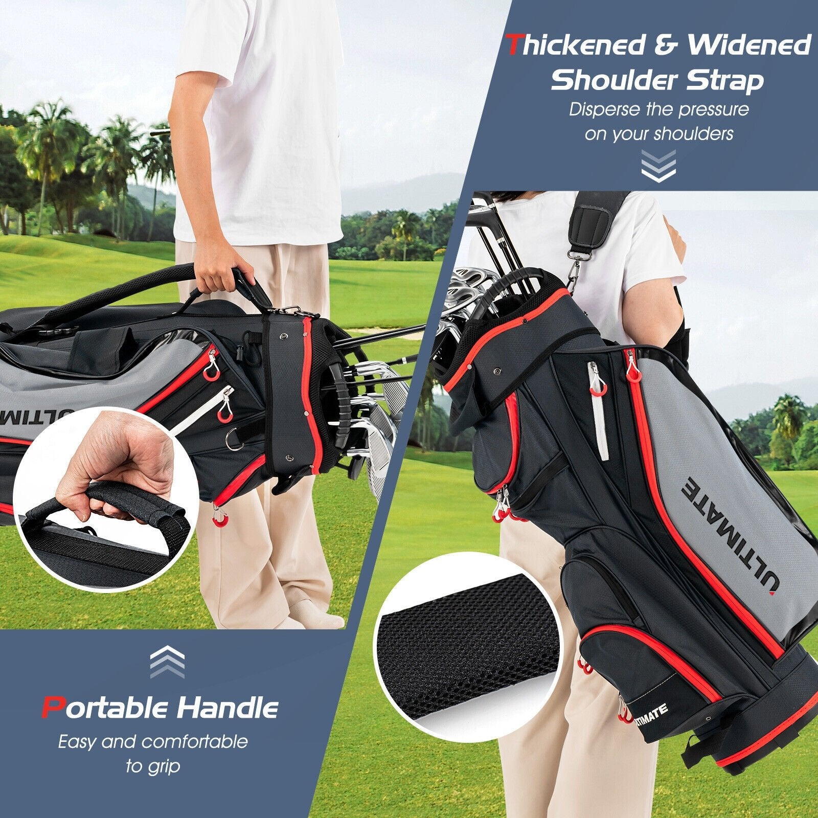 Lightweight and Large Capacity Golf Stand Bag, Black - Gallery Canada