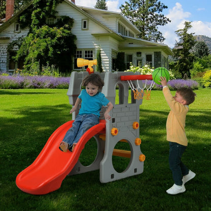 5 in 1 Toddler Climber Slide Playset with Basketball Hoop and Telescope, Multicolor - Gallery Canada