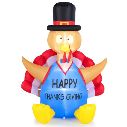 6 Feet Thanksgiving Inflatable Turkey Harvest Day Decoration with Lights for Lawn, Multicolor