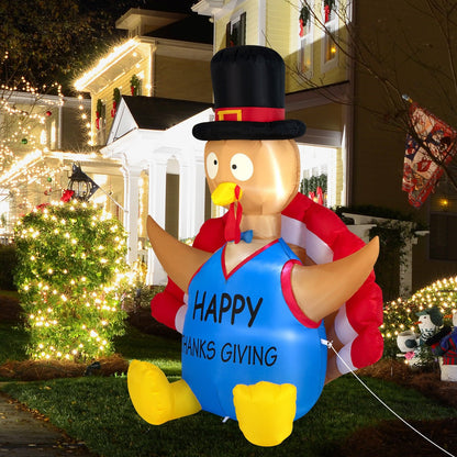 6 Feet Thanksgiving Inflatable Turkey Harvest Day Decoration with Lights for Lawn, Multicolor