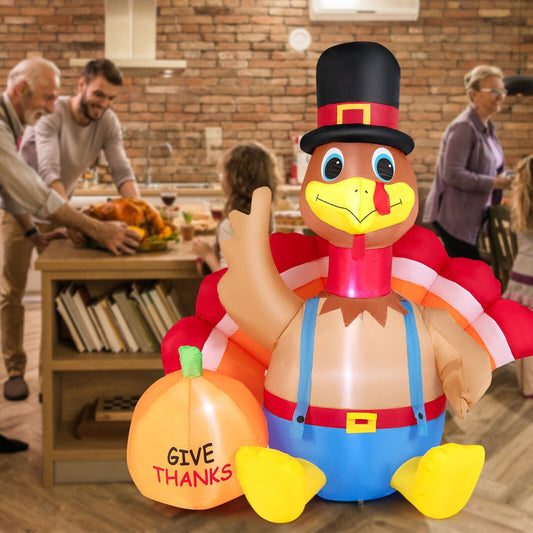 6 Feet Thanksgiving Inflatable Turkey with Pumpkin Fall Harvest Decor with Lights, Multicolor - Gallery Canada