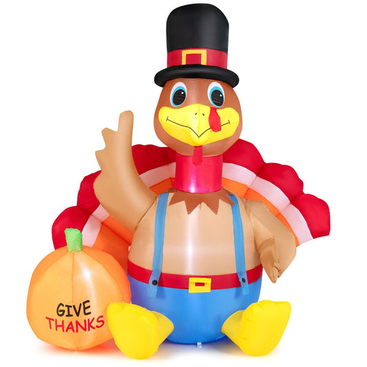 6 Feet Thanksgiving Inflatable Turkey with Pumpkin Fall Harvest Decor with Lights, Multicolor - Gallery Canada