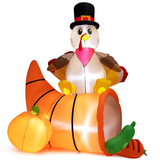 6 Feet Thanksgiving Inflatable Turkey on Cornucopia Harvest Autumn Decor with Light, Multicolor - Gallery Canada