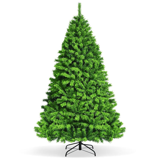 7.5 Feet Pre-Lit Hinged Christmas Tree Green Flocked with 1404 Tips and 530 LED Lights, Green - Gallery Canada