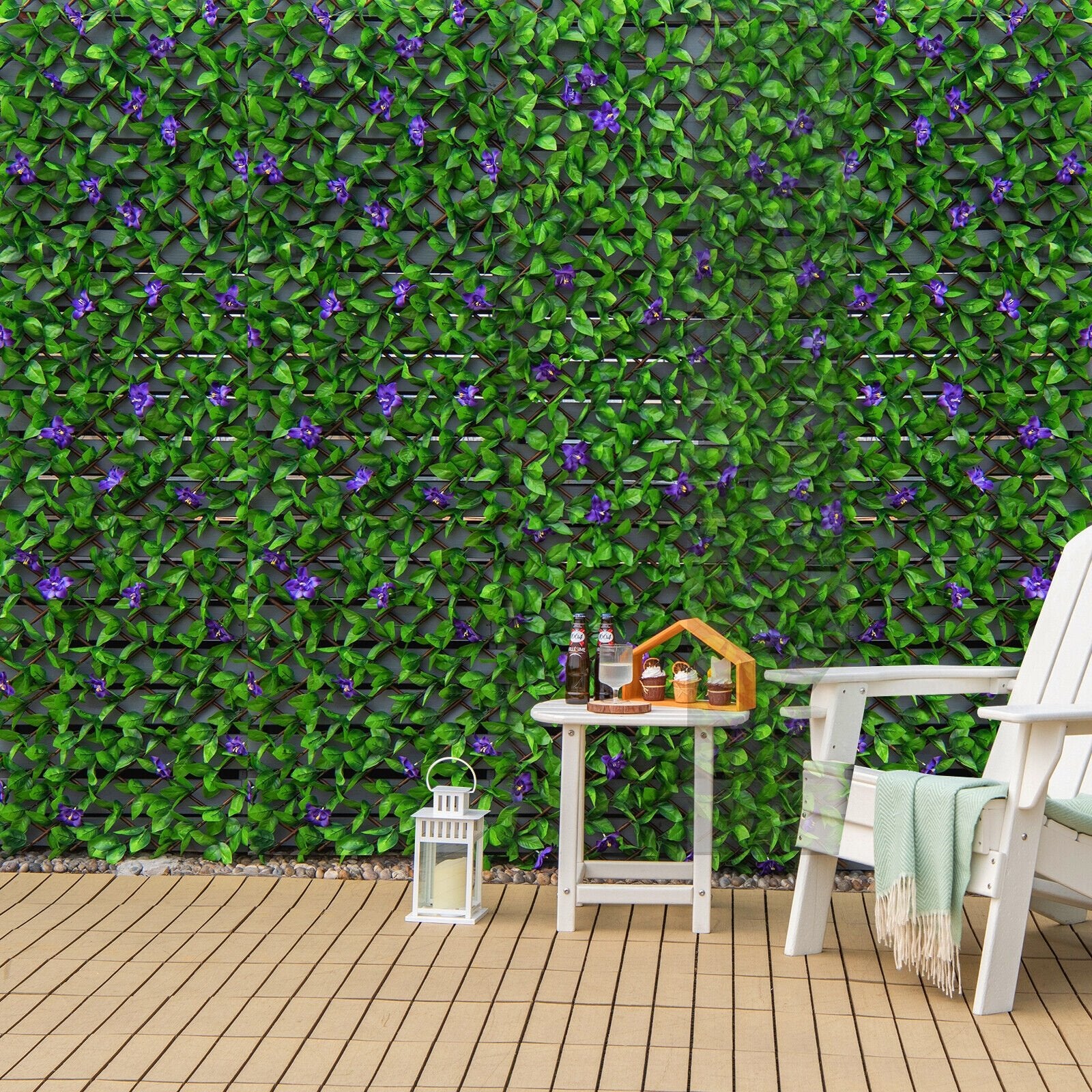 4 Pieces Expandable Faux Ivy Privacy Screen Fence Panel Pack with Flower, Purple at Gallery Canada