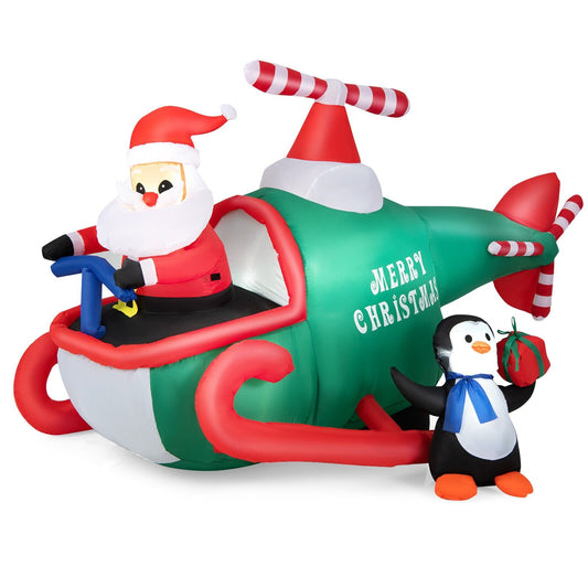 6.2 Feet Christmas Inflatable Santa Claus Driving Helicopter and Penguin Holding Gift, Green - Gallery Canada