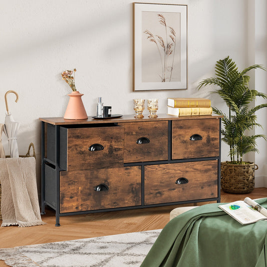 Dresser Organizer with 5 Drawers and Wooden Top, Rustic Brown Dressers & Chests Rustic Brown at Gallery Canada