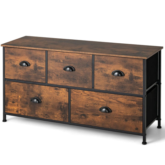 Dresser Organizer with 5 Drawers and Wooden Top, Rustic Brown at Gallery Canada
