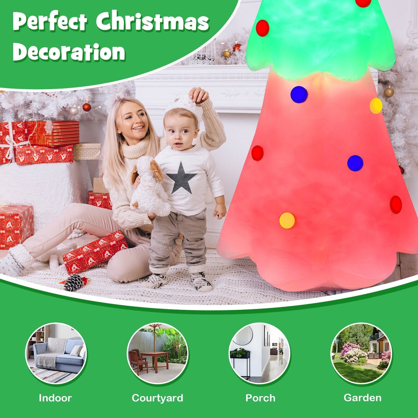 6.2 Feet Inflatable Christmas Tree with Topper Star and Lights, Multicolor - Gallery Canada