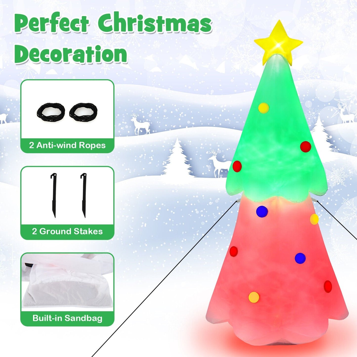 6.2 Feet Inflatable Christmas Tree with Topper Star and Lights, Multicolor - Gallery Canada
