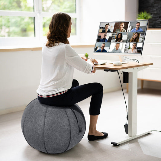 Yoga Sitting Ball with Felt Cover and Air Pump, Gray - Gallery Canada