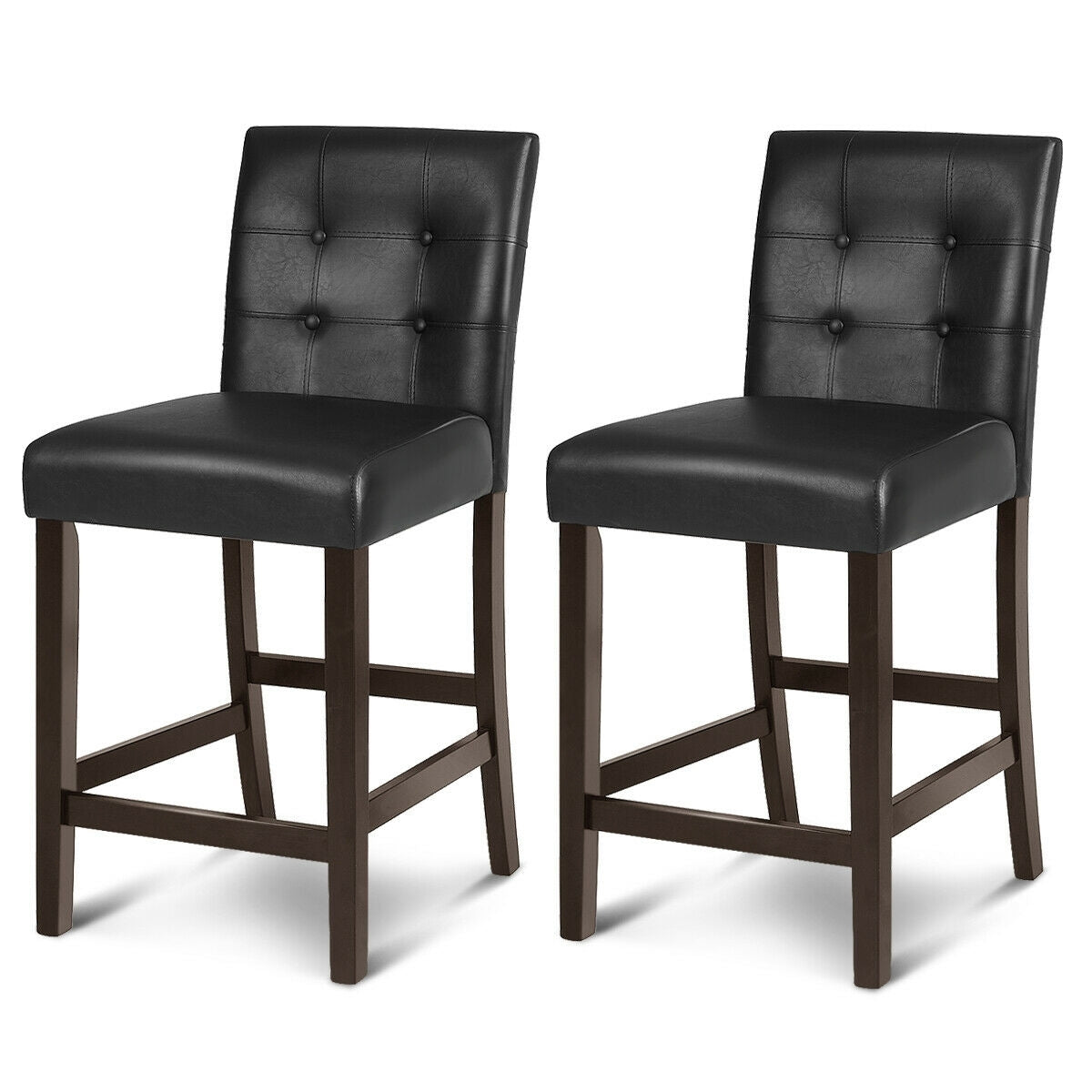 Set of 2 PVC Leather Bar Stools with Solid Wood Legs, Black Bar Stools at Gallery Canada