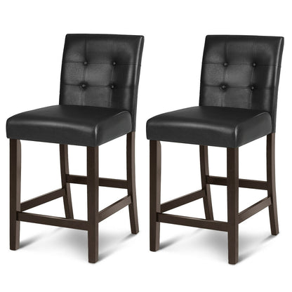 Set of 2 PVC Leather Bar Stools with Solid Wood Legs, Black Bar Stools at Gallery Canada